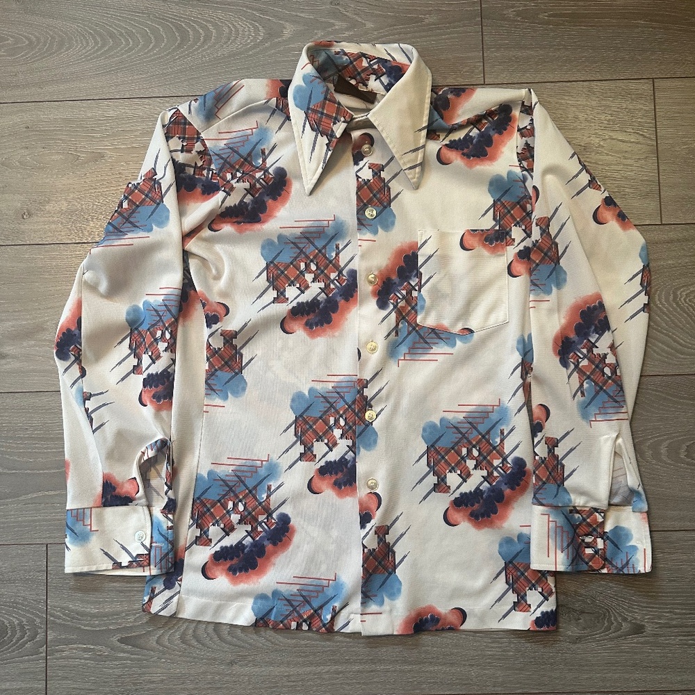 Vintage 70s Arrow Dagger Collar Disco Dress Shirt